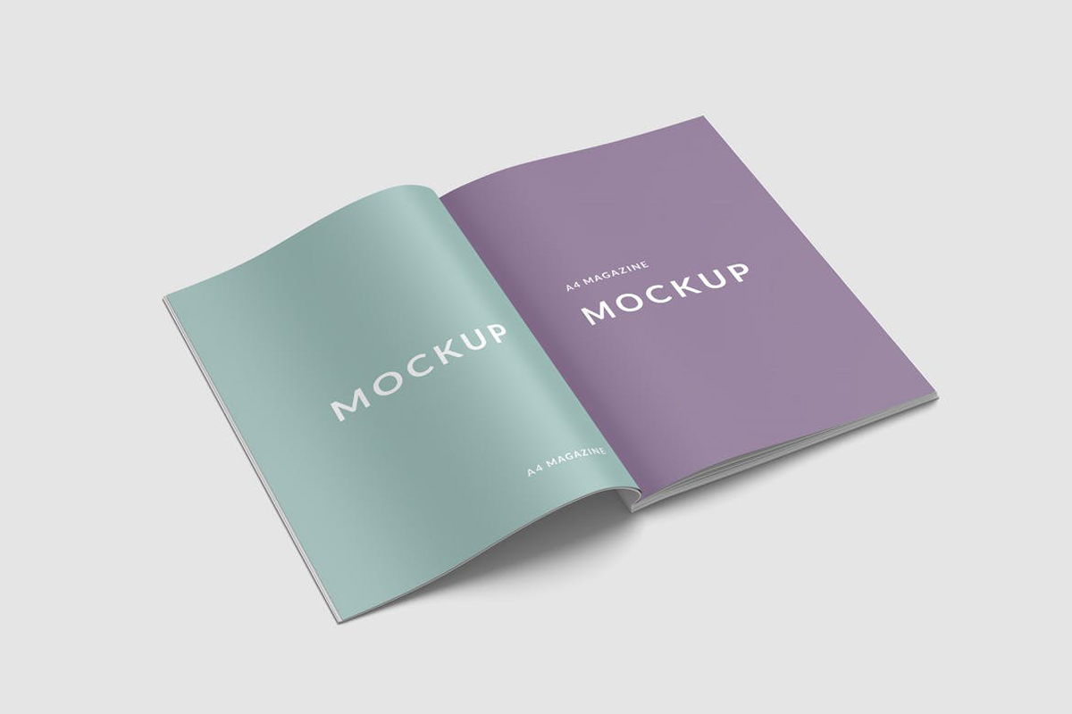 A4 Magazine Mockup high angle view