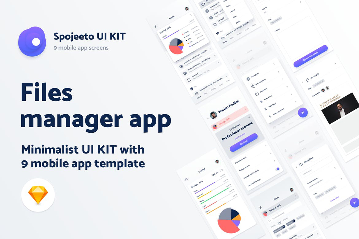 File manager app UI KIT - 9 iPhone templates