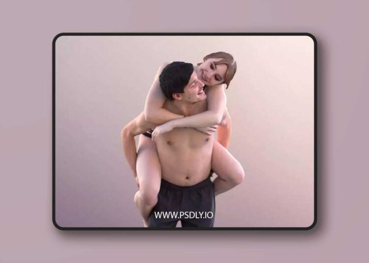 Couple In Swimwear Piggyback low-poly 3d model 1 Couple In Swimwear Piggyback low poly 3d model